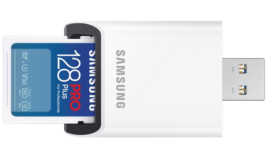 Karta pamięci Samsung SDXC PRO Plus 2023 128 GB V30 U3 UHS-I (180 MB/s) + czytnik SD